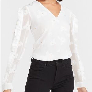 Express Floral Ruffle Sleeve Top